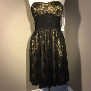 AIDAN Maddox Silk & Lace Strapless Cocktail Dress